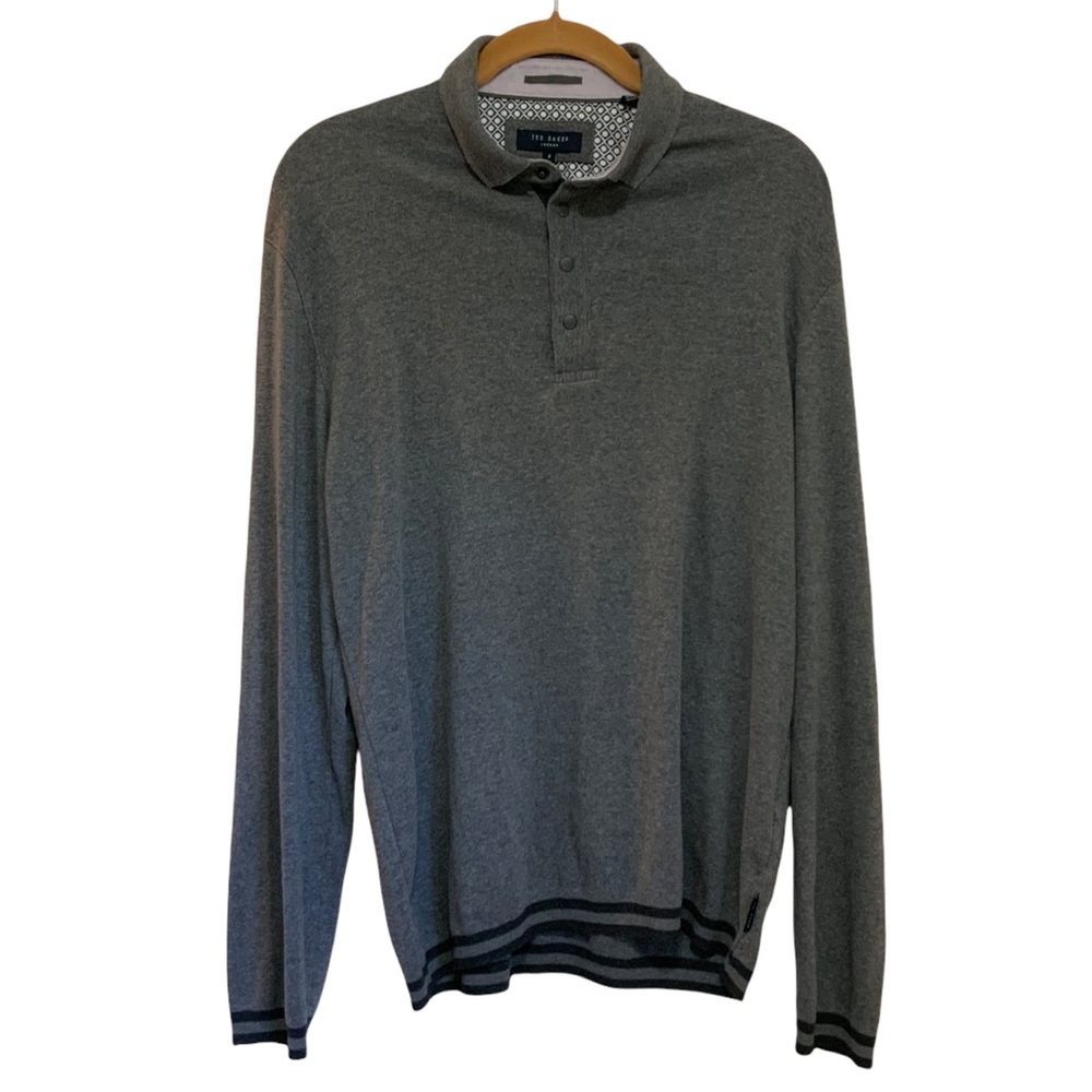 Ted Baker snap Button Long Sleeve Polo Grey 4=L